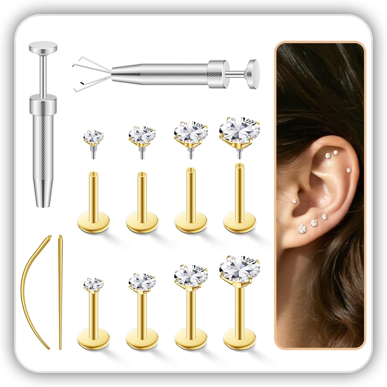 Detalle de Flat-Back Stud Earrings, 316L Surgical Steel