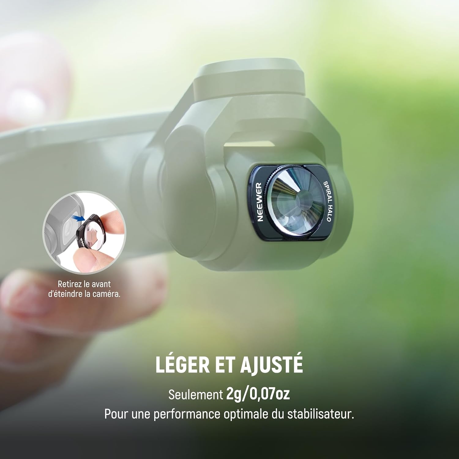 Detalle de NEEWER FL-C35 : filtre à prisme à halo spiralé magnétique pour DJI Osmo Pocket 4/3