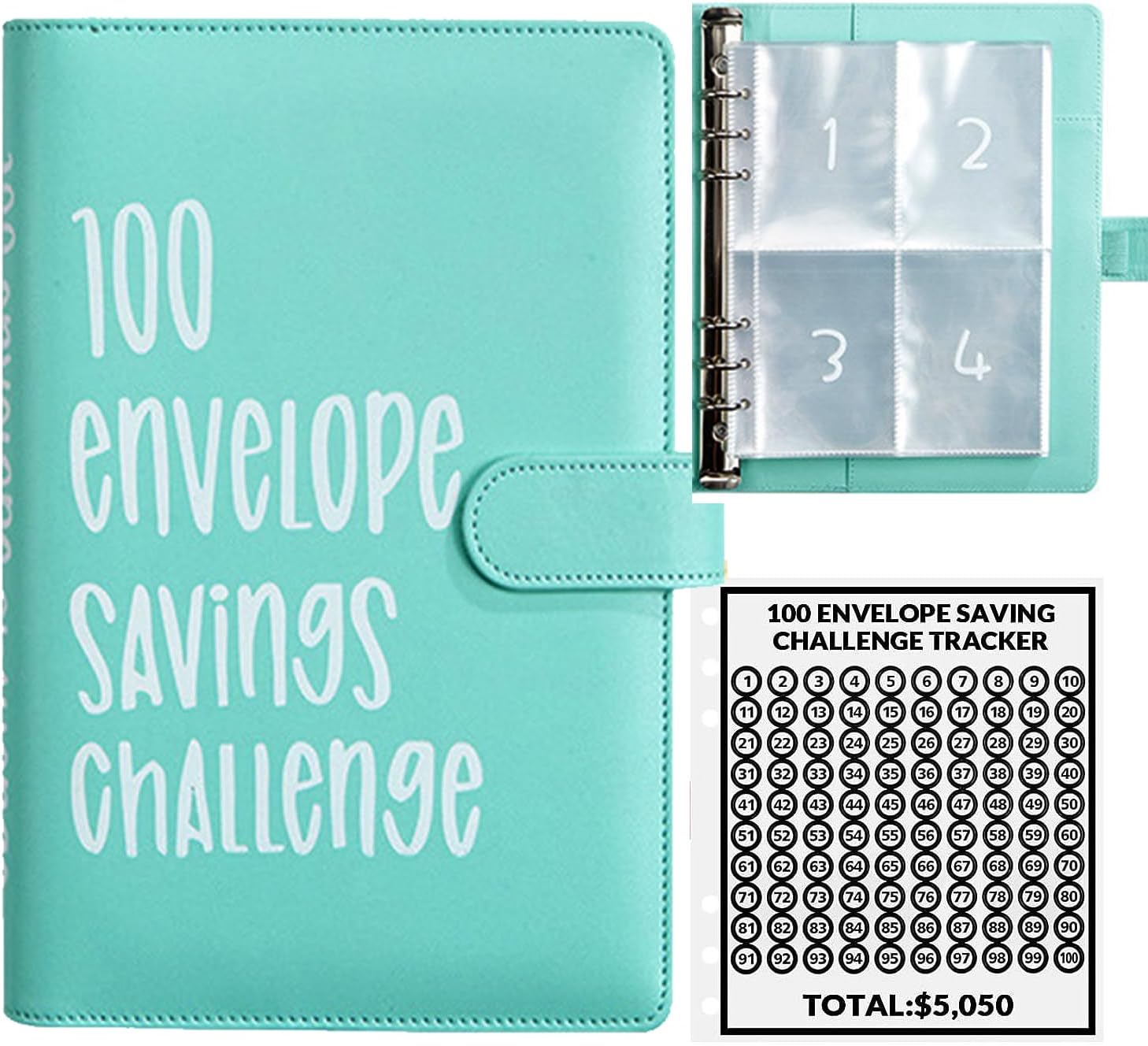 Detalle de AASLOB jujs 100 Envelope Challenge Binder, Green Cash Savings Organizer