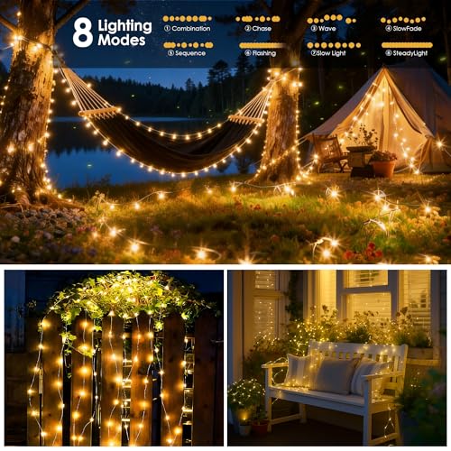 Thumbnail 2 de GCCATE Solar String Lights Outdoor Garden - 2 Pack, 12M Each, 120 LED Copper Wire Weatherproof Fairy Lights