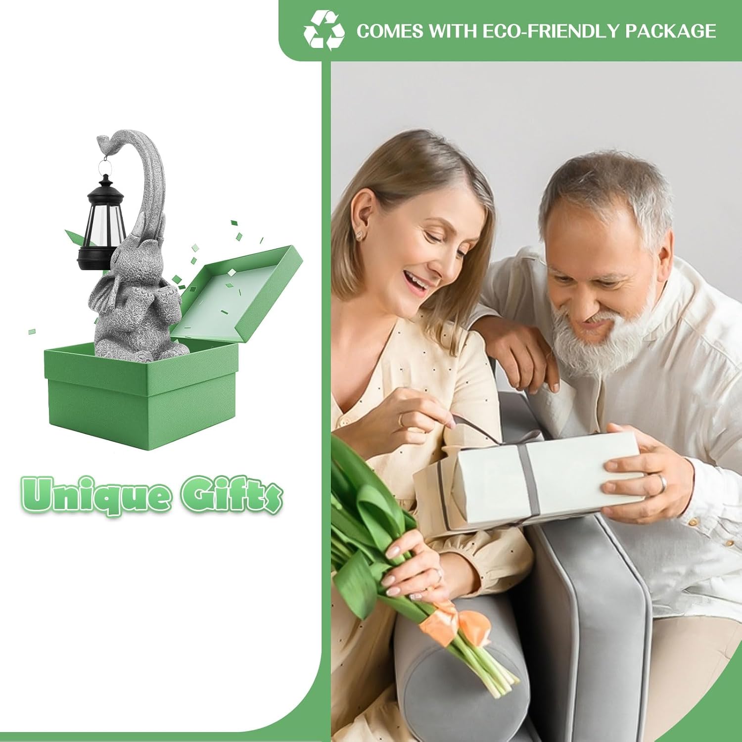 Thumbnail 5 de RICHIE Solar Elephant Statue Garden Ornament with Warm LED Lantern Lights