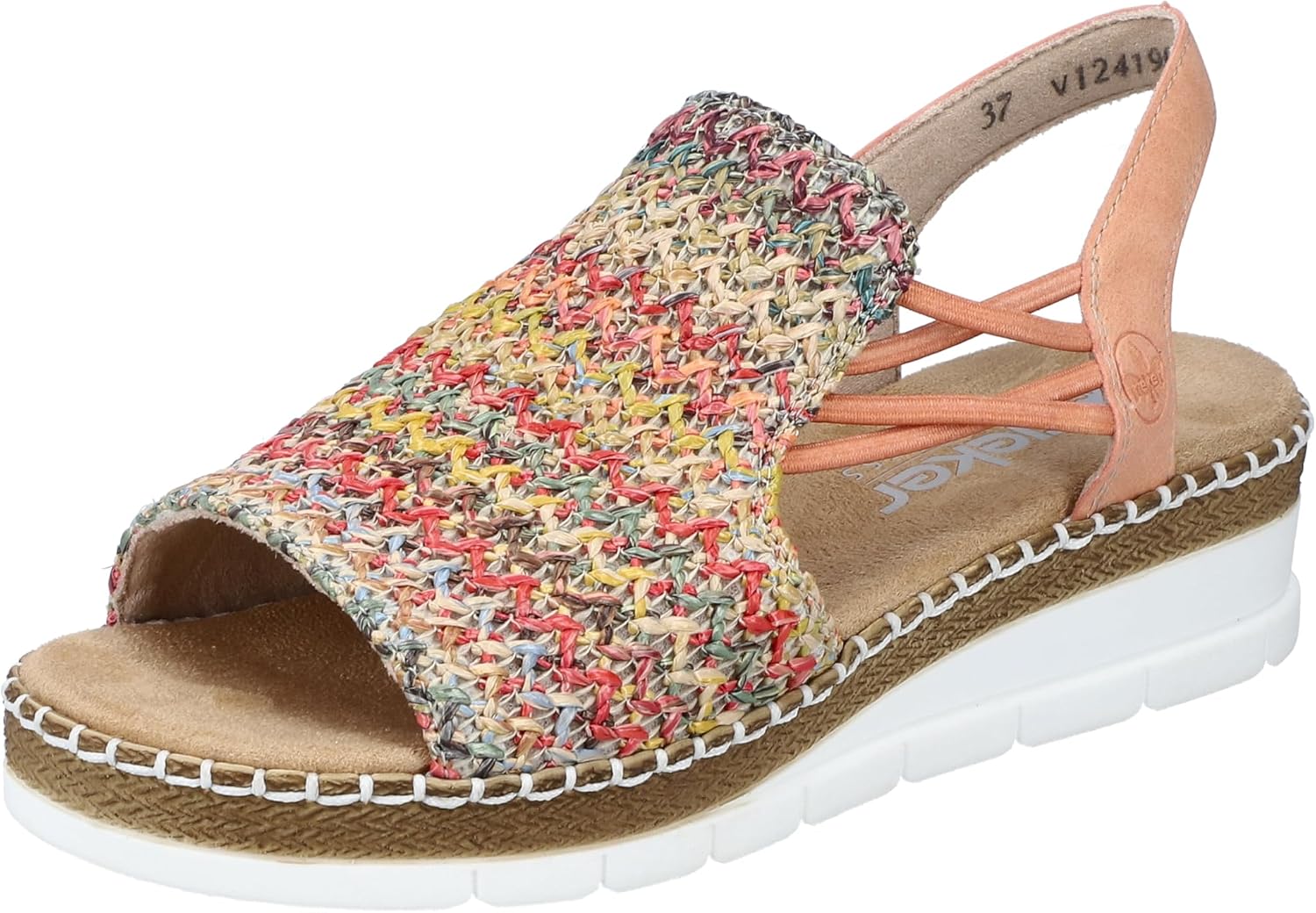 Detalle de Rieker V1241-90 Damen Sandale Textil/Synthetik, beige – Komfort trifft Alltagsfreundlichkeit