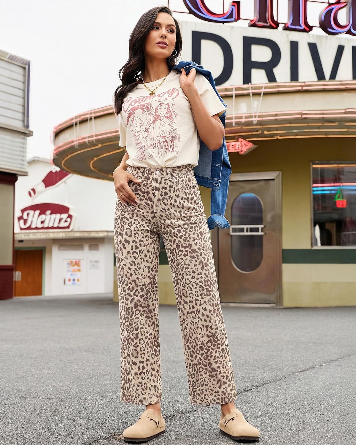 Thumbnail 3 de luvamia Leopard Print Wide Leg Jeans for Women — High Waisted, Ankle Length with Pockets