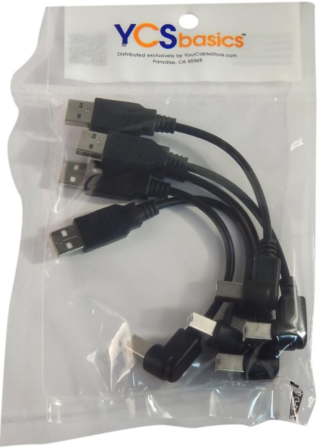 Detalle 2 de YCS basics Black USB 2.0 Right Angle Printer/Scanner Cable (0.5 ft, 5 Pack)