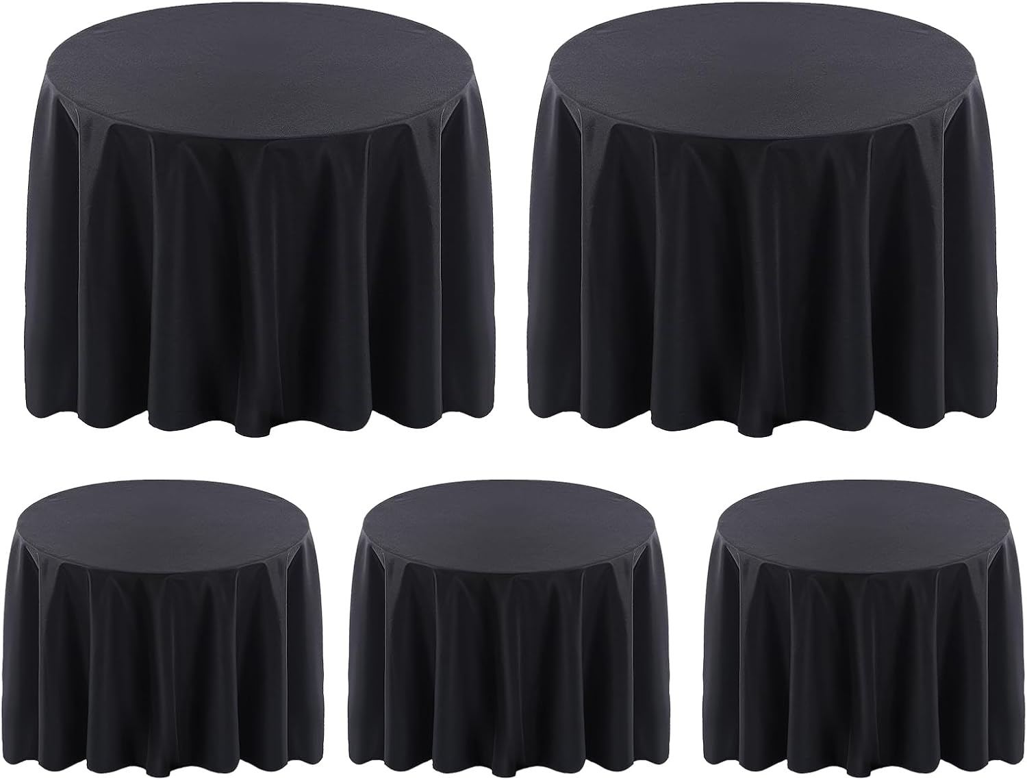 Detalle de Surmente 120" Round Tablecloths - 5-Pack, Black | Polyester Coverage for Weddings, Parties, and Banquets