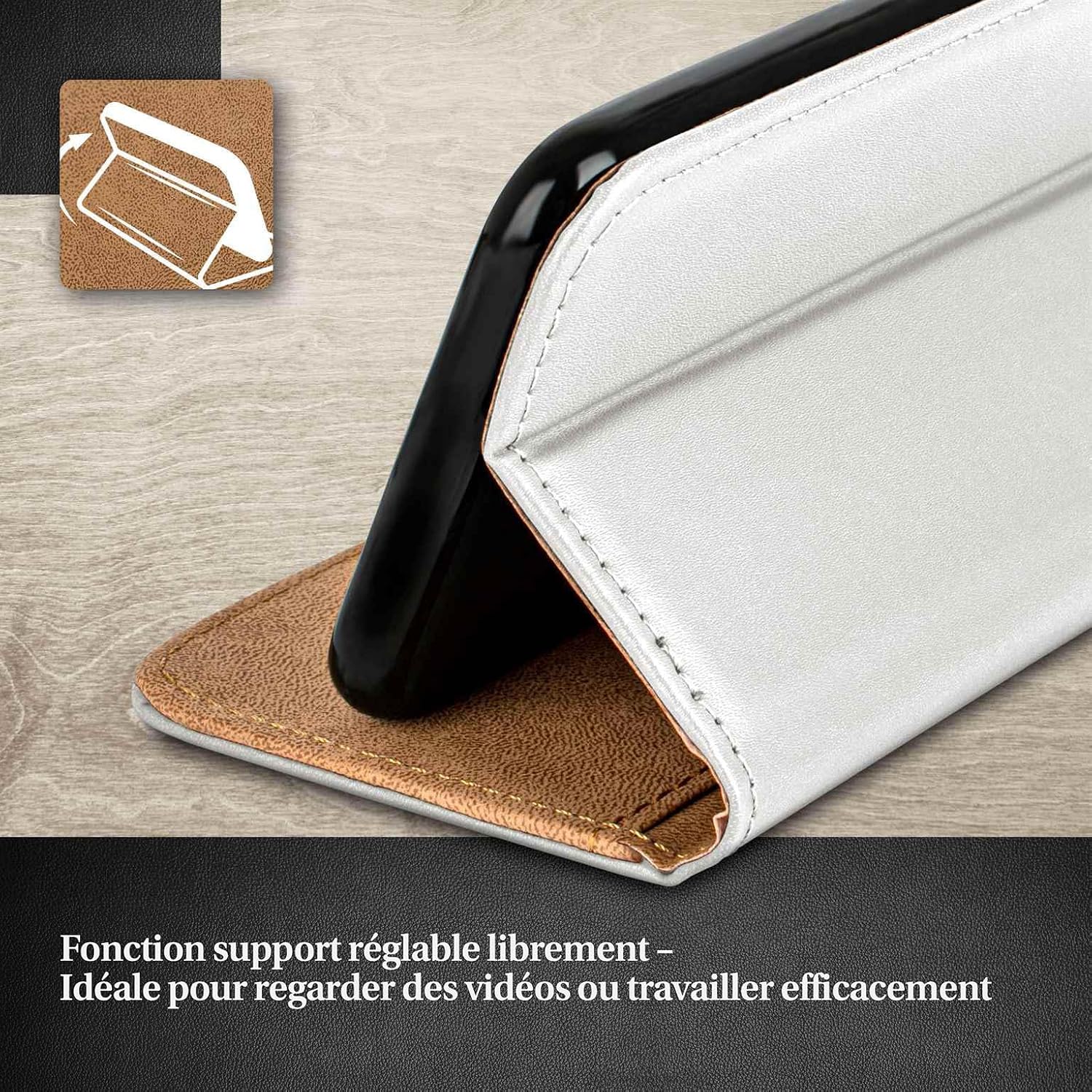 Detalle 2 de moex Étui à Rabat 360° pour Samsung Galaxy A5 (2016) – Portefeuille en cuir végétalien, blanc perle