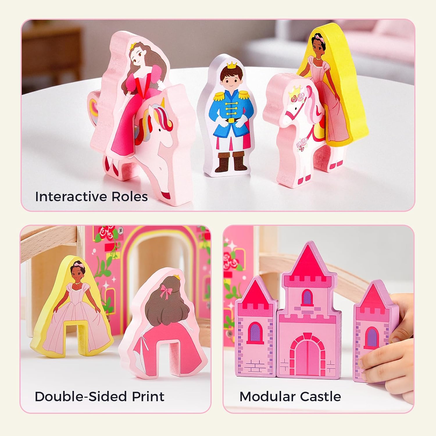 Thumbnail 3 de Tiny Land Unicorn Princess Wooden Train Set (38 Pieces) with Castle Bridge and Royal Accessories