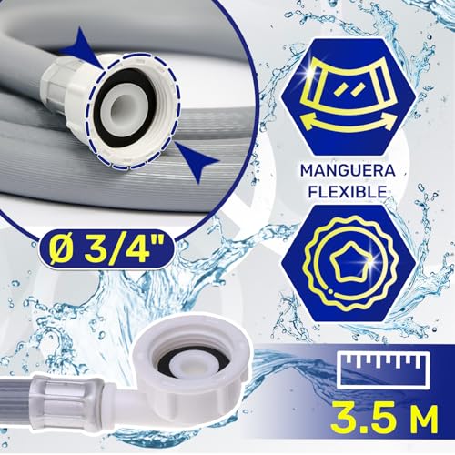 Thumbnail 1 de Manguera Lavadora y Lavavajillas MONTERAL 3,5 m Ø 3/4" | INOX flexible, alta presión 20–60 bar, 25°C