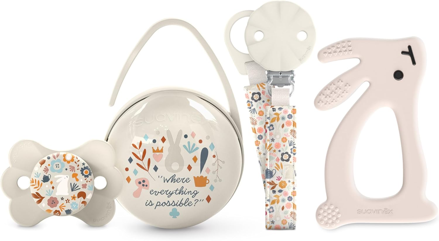 Detalle de Cadeau Naissance Suavinex Wonderland Beige : Sucette SX Pro 0-6 mois et ses accessoires