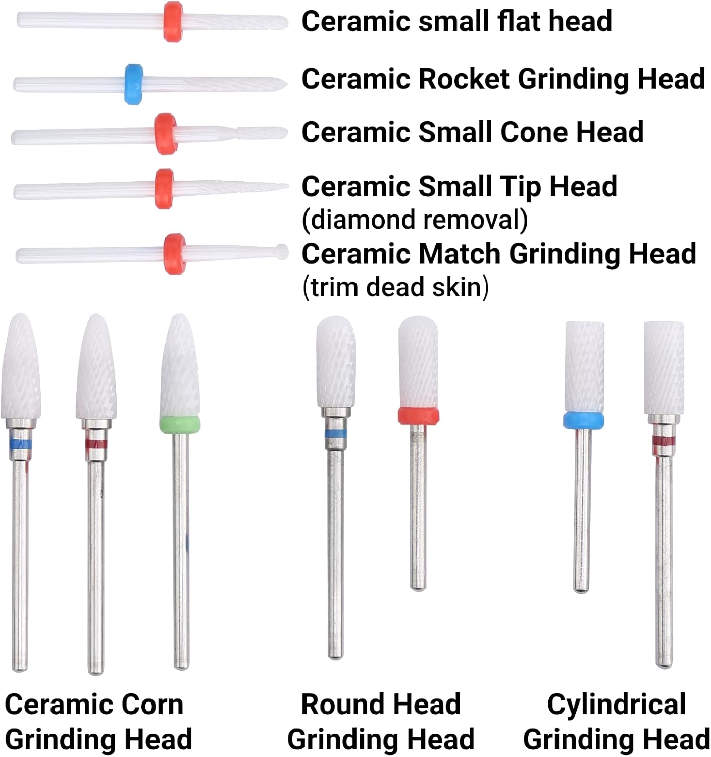 Detalle de 12 pezzi Ceramica Fresa Trapano per Rimuovere la Pelle Morta delle Unghie – Set Professionale per manicure/pedicure