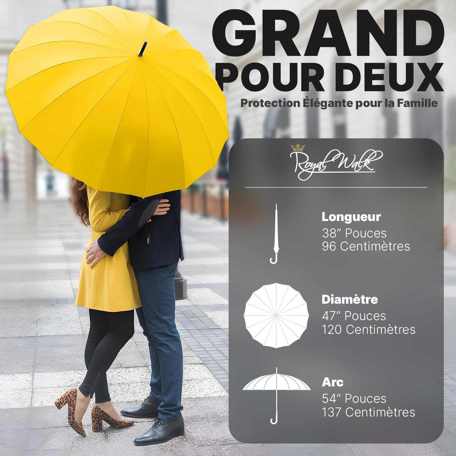 Thumbnail 1 de Royal Walk Parapluie Automatique XXL pour deux – résistant au vent, manche en bois, 16 baleines et ouverture one‑touch