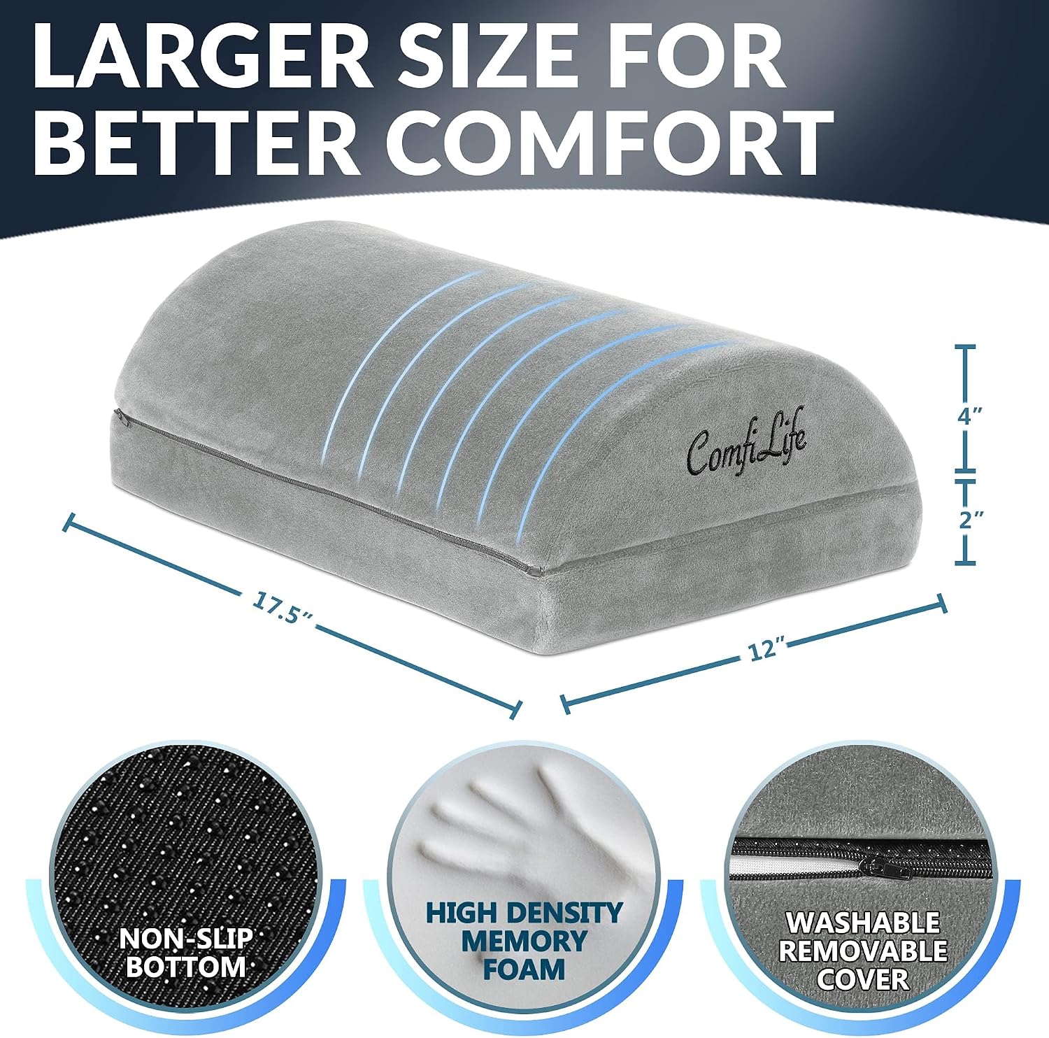 Detalle de ComfiLife Adjustable Height Memory Foam Foot Rest for Under Desk Work (Gray)
