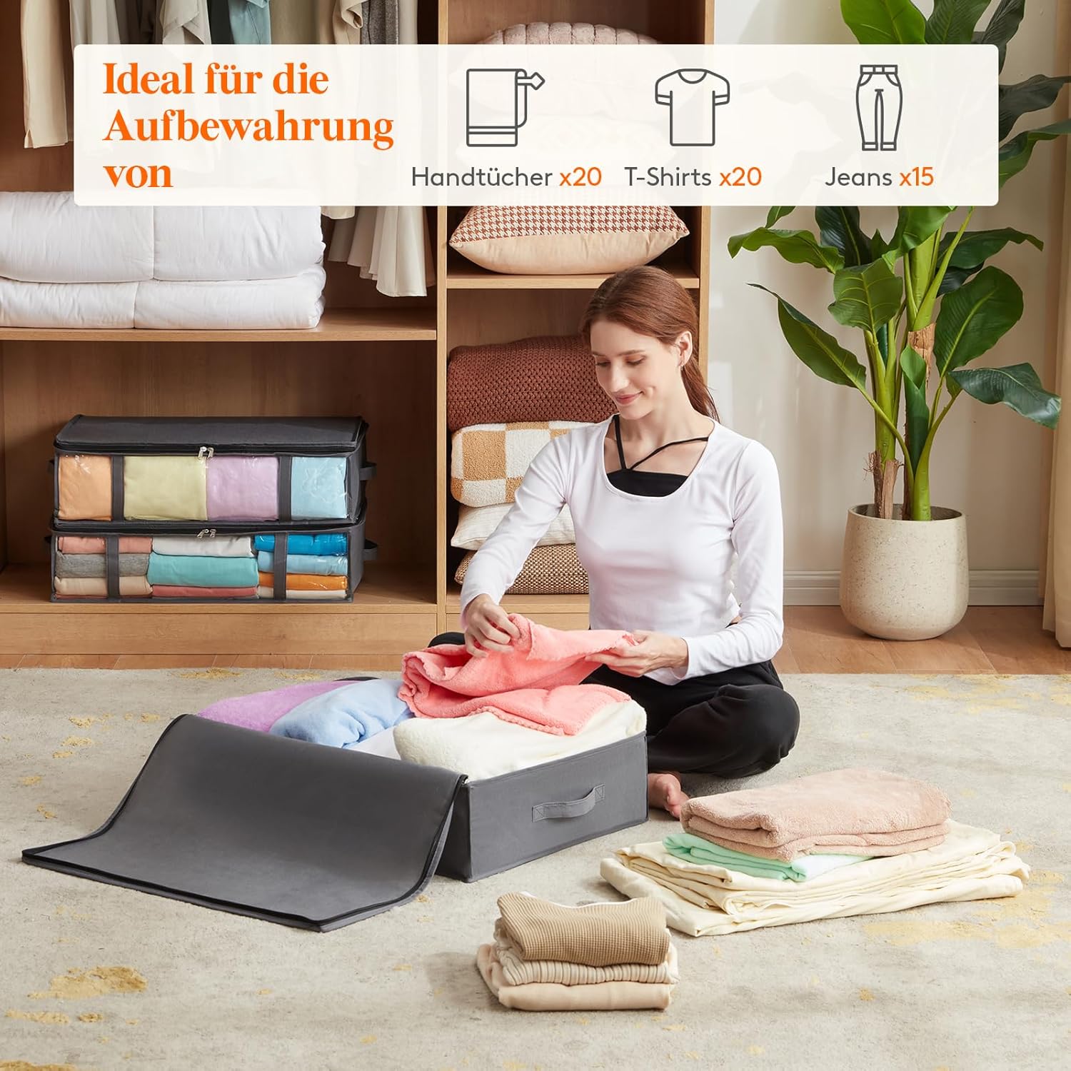 Thumbnail 3 de Lifewit 4 Stück 40L Unterbett Aufbewahrungsboxen – faltbar, mit Deckel und Fenster