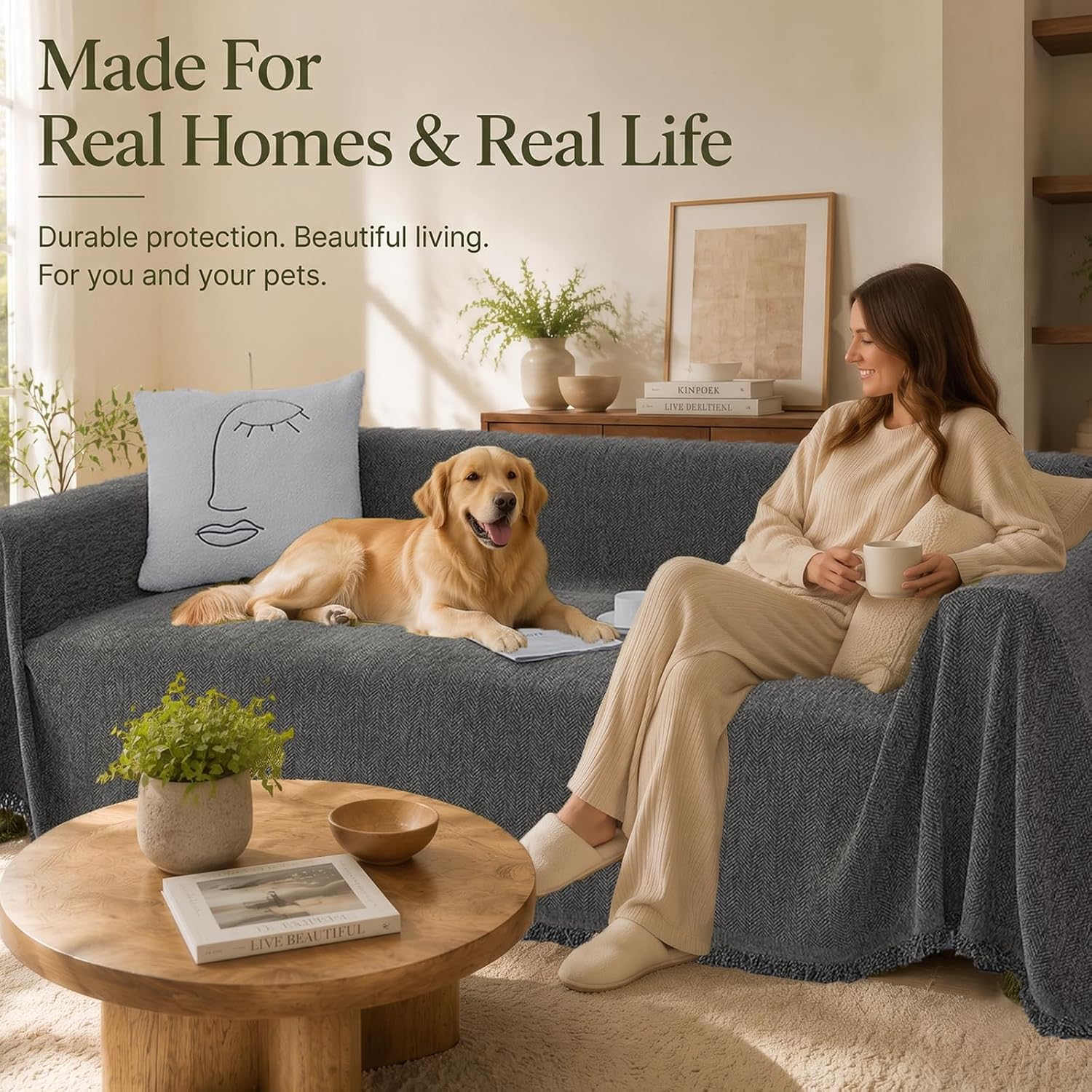 Detalle 2 de YHUKB Chenille sofa cover, 71 x 118 inches