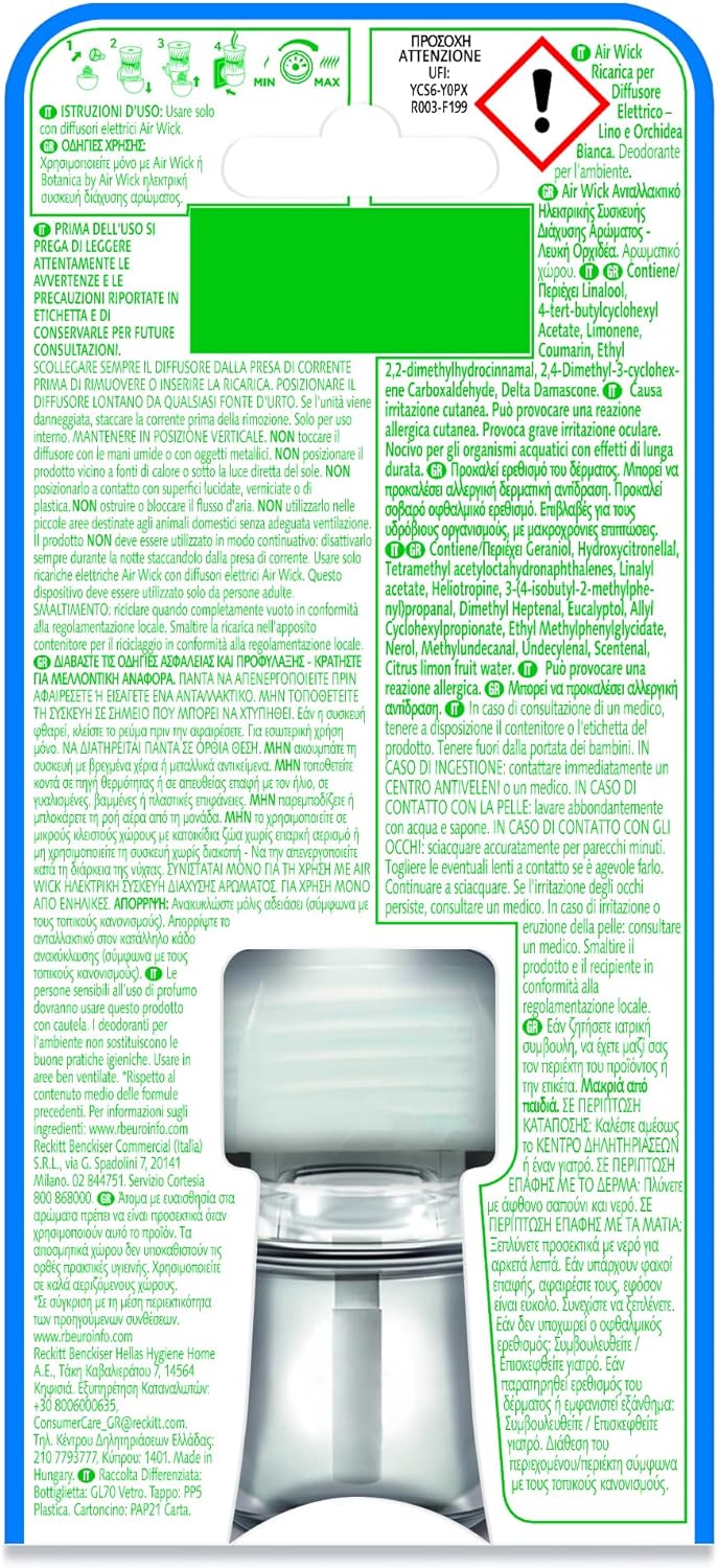 Detalle de Air Wick Profumatore per Ambienti Lino e Orchidea Bianca – Ricariche 6×19 ml