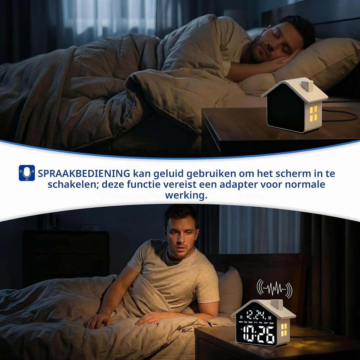 Detalle 2 de Plumeet VLEU-8053-WH digitale wekker met dubbel alarm en dimbaar display
