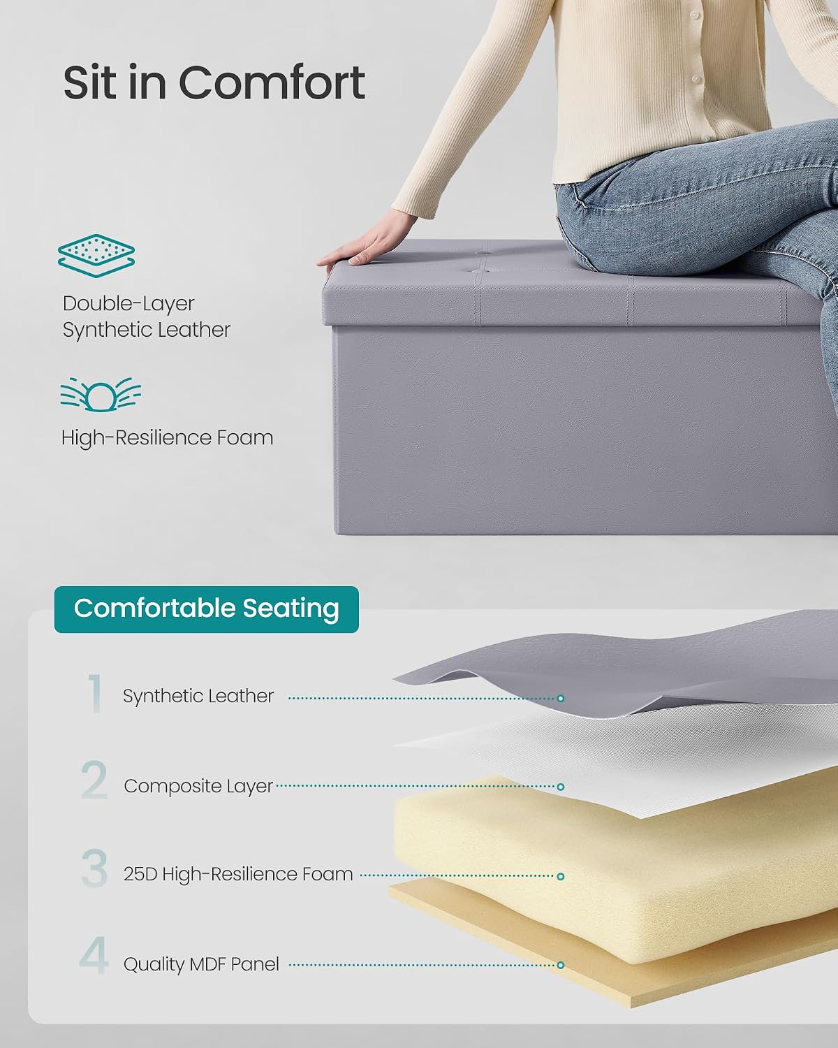 Detalle de SONGMICS Storage Ottoman Bench, 43.3-Inch