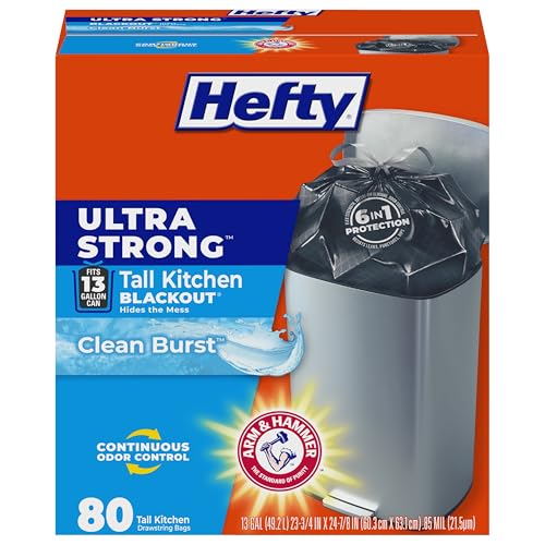 Detalle de Hefty Ultra Strong 13 Gal Kitchen Trash Bags, Blackout, Clean Burst, 80 ct