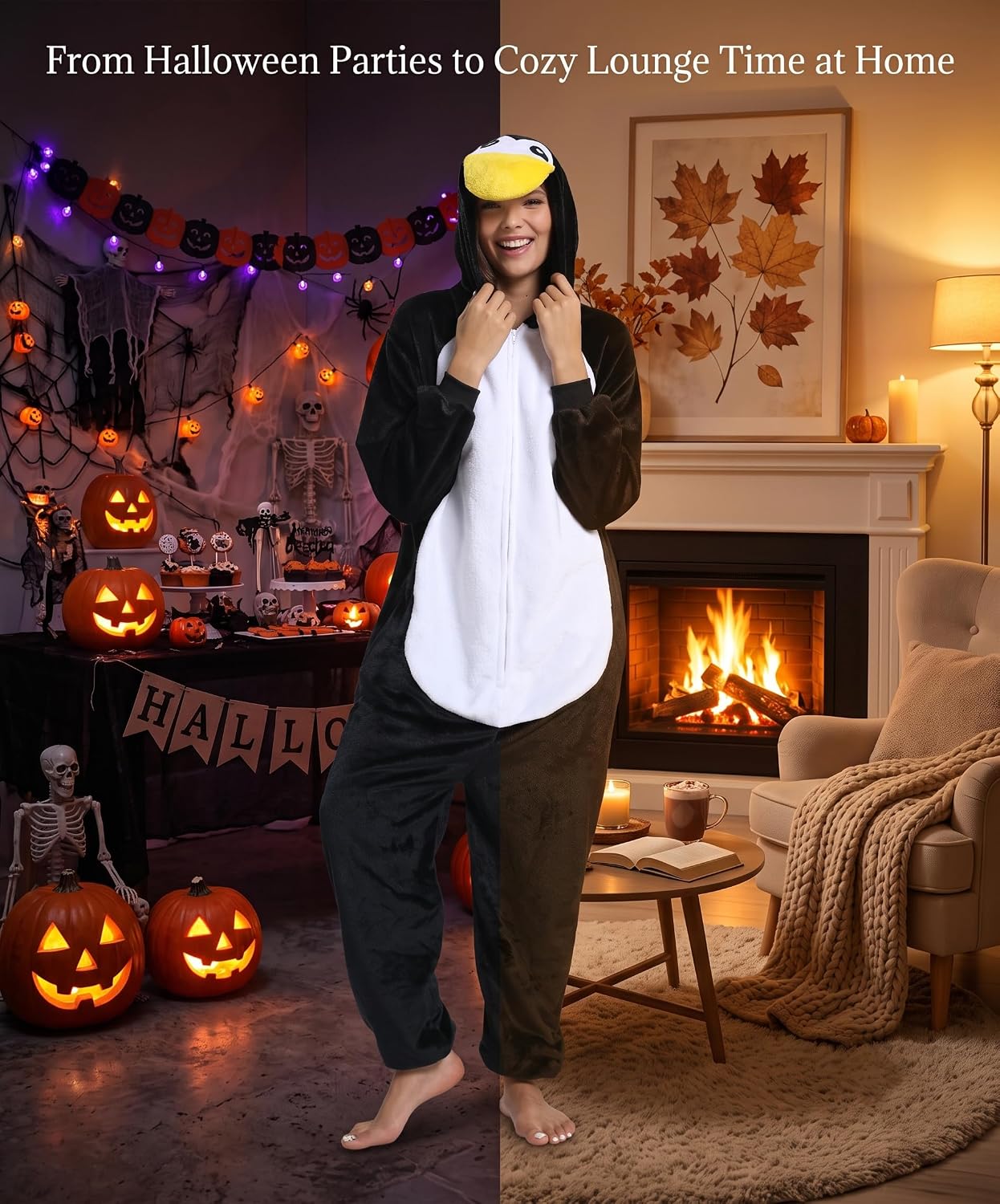 Detalle de Hundredmore Adult Animal Onesie Pajamas with Plush Hood, Zip Front & Pockets