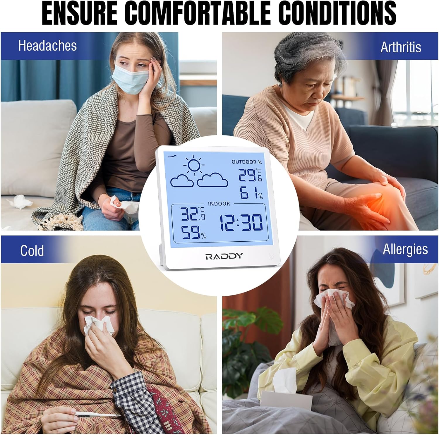 Thumbnail 6 de Raddy WF-50T stazione meteorologica wireless con display 5'' e sensore remoto bianco