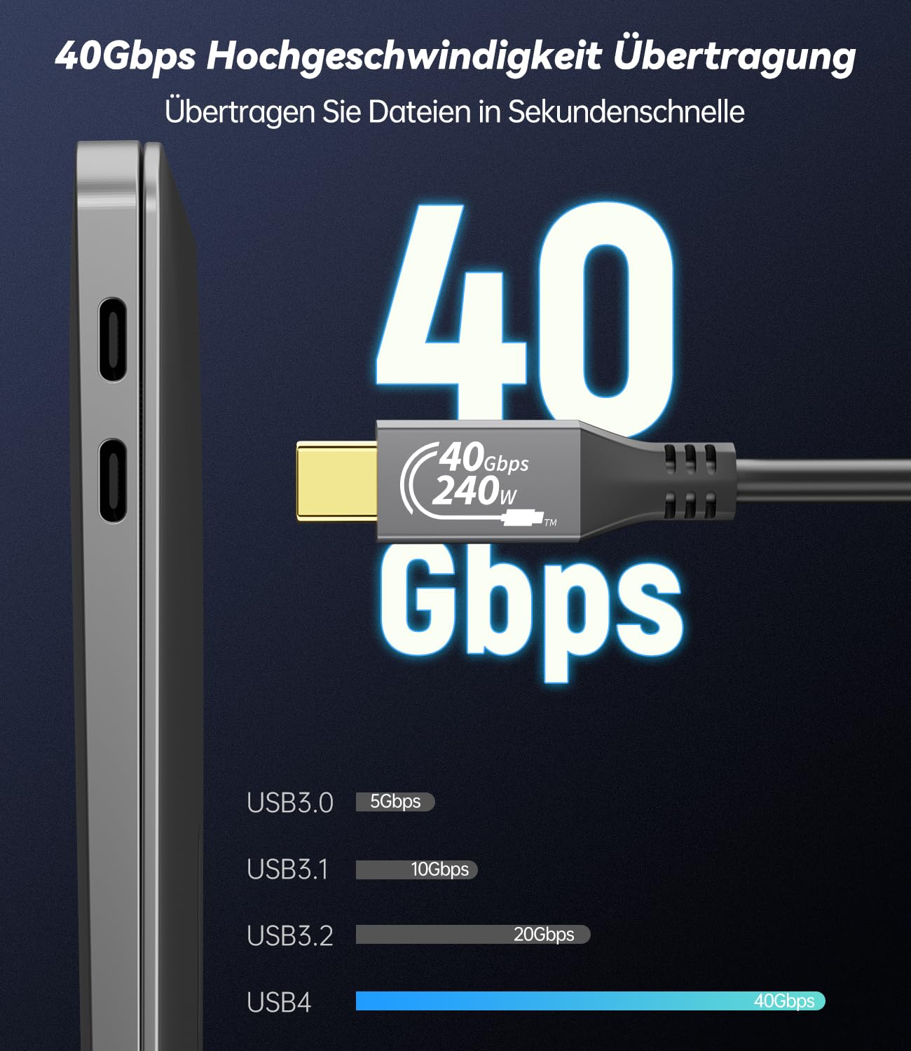Thumbnail 5 de AGFINEST USB4 Kabel 240W – Thunderbolt 4 kompatibel, 8K/4K Video, PD 3.1 140–240W, 1 m