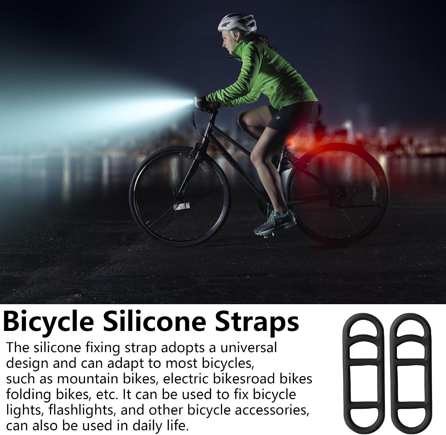 Detalle 2 de MingFontec Fahrrad Silikonband, 10 Stück – Schwarz, flexible Halterungen für Taschenlampe und Fahrradlicht