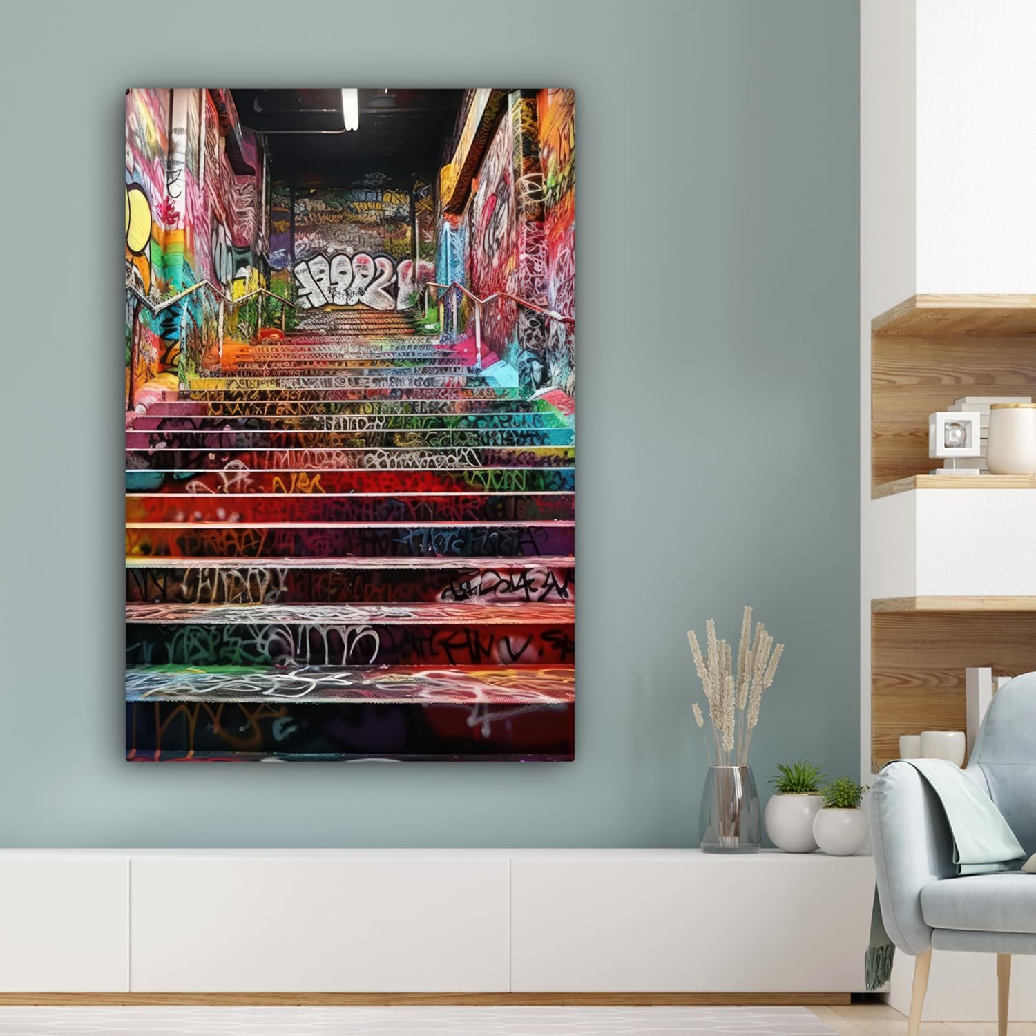 Thumbnail 4 de Impressions sur toile MuchoWow© 80x120 cm – déco murale Graffiti en couleurs, sans perçage