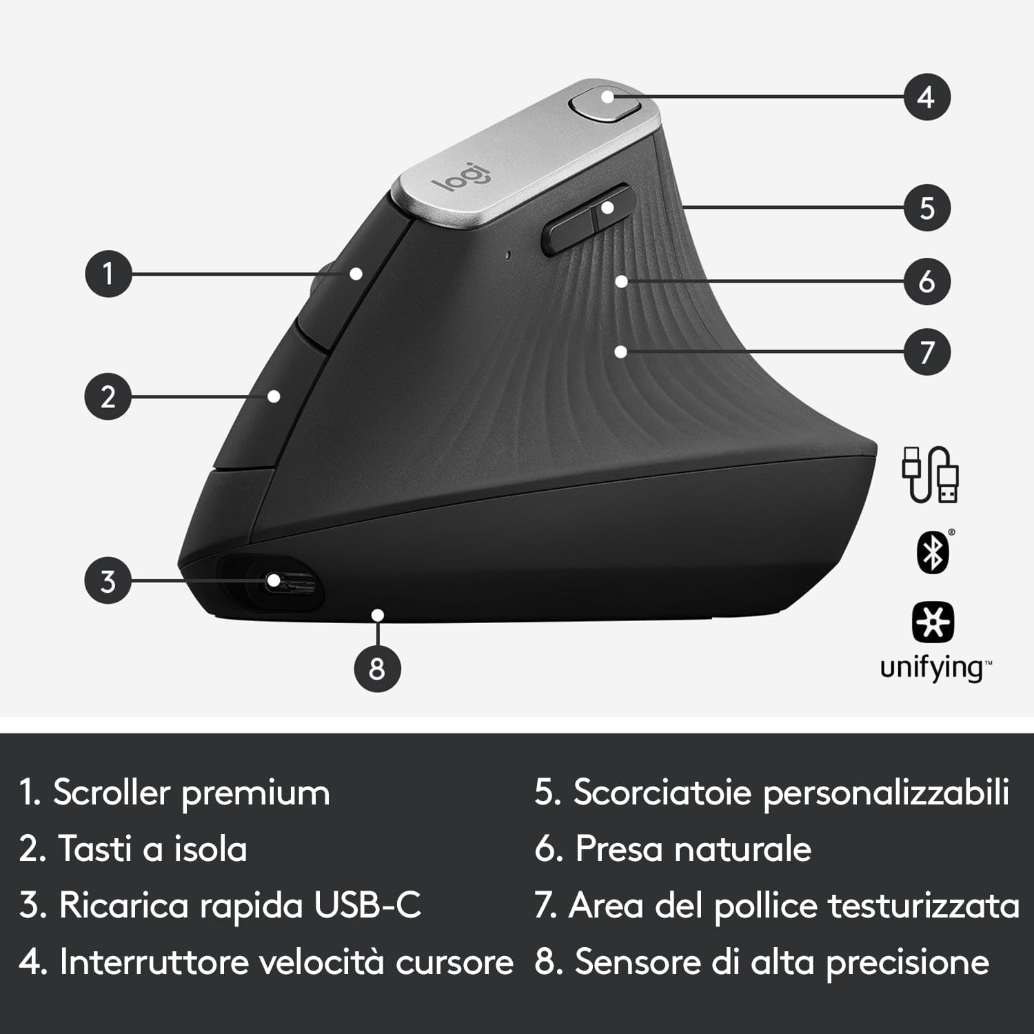 Thumbnail 5 de Logitech MX Vertical Wireless: ergonomia avanzata e precisione per la giornata lavorativa