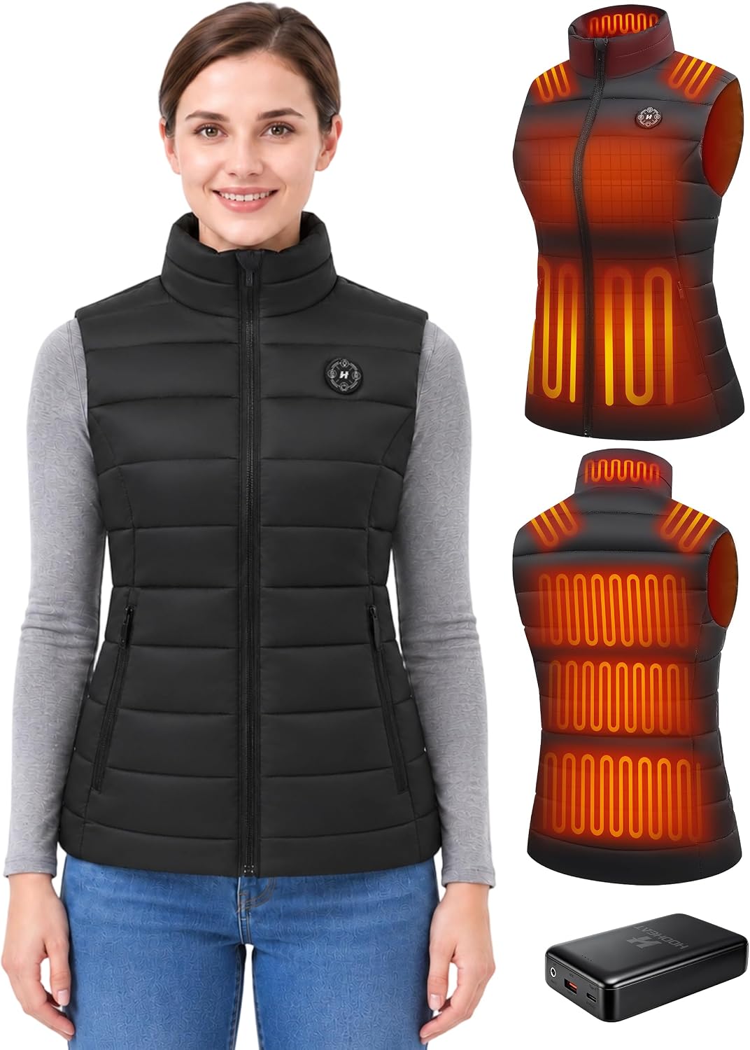 Detalle de HOOHEAT Women's Heated Vest, 16,000mAh Battery, 15 Heating Zones, 3 Modes