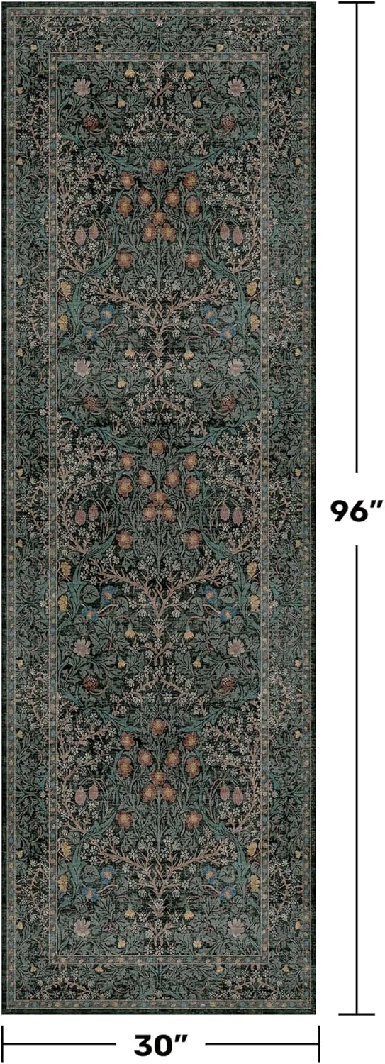 Thumbnail 1 de 8ft Long Hallway Runner by Hazo Haus — Non Slip, Washable Vintage Floral Rug