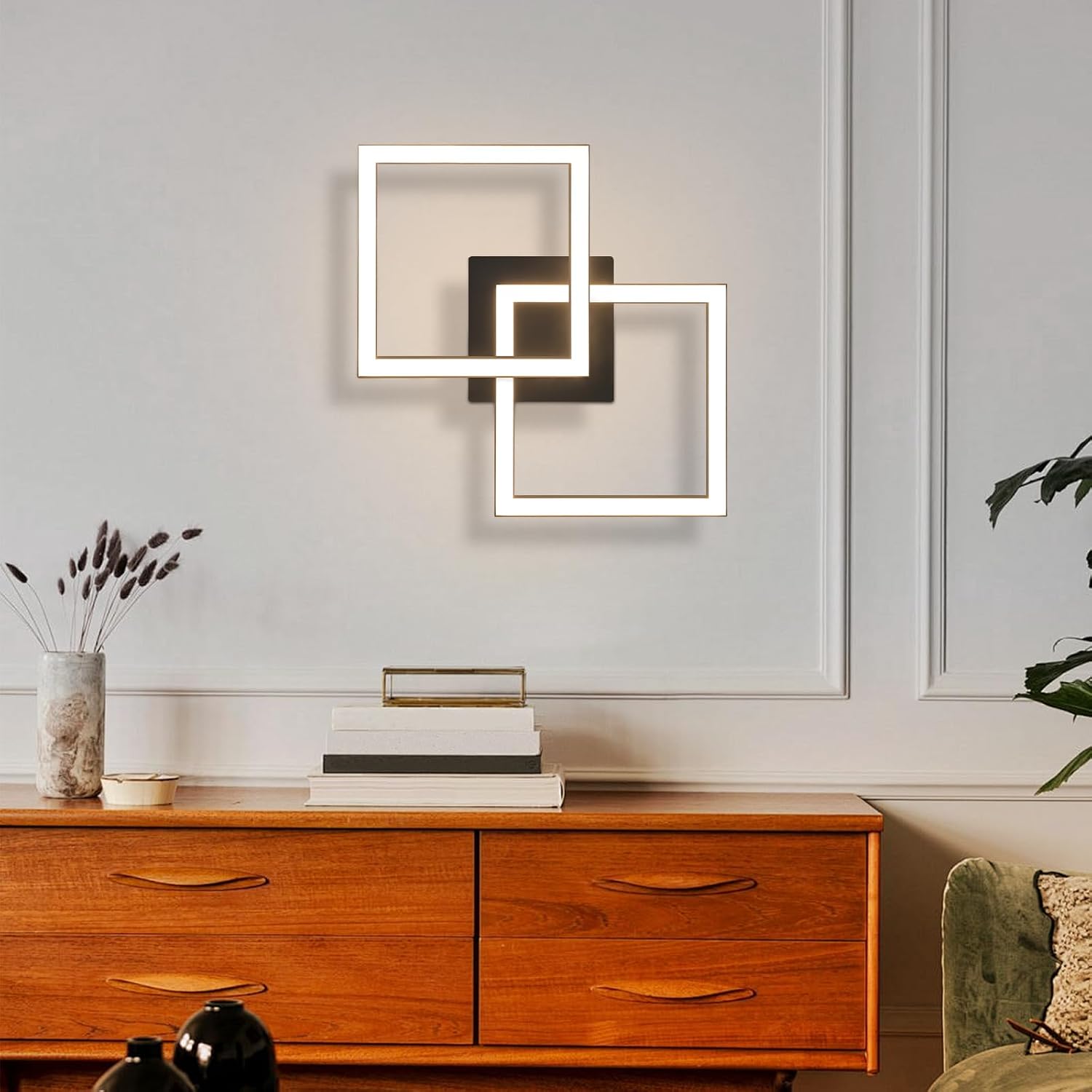 Detalle de Homefire LED-Decktleuchte für Küche & Flur, 24 W, 4000K, schwarz – eckiges Designlicht