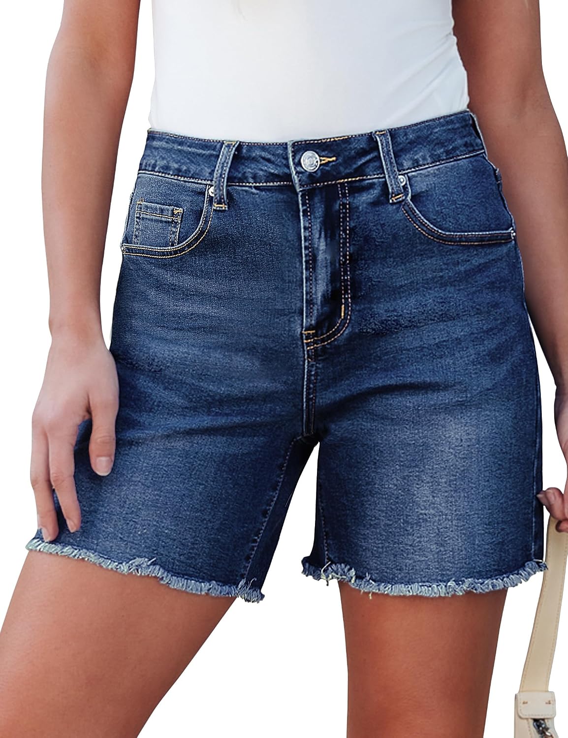 Detalle de luvamia FleXclusive High-Waisted Stretch Denim Shorts for Women