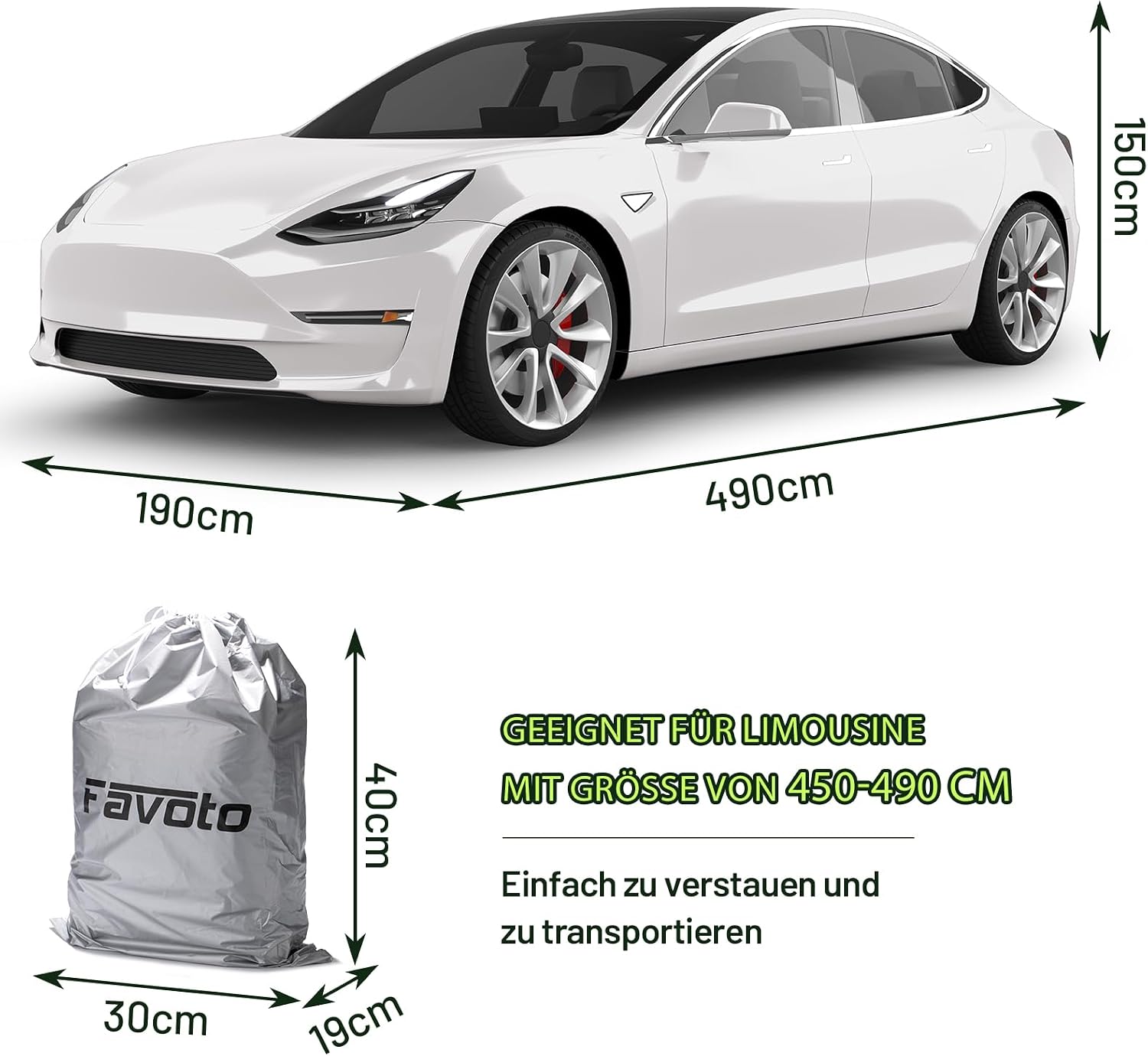 Detalle de Favoto Autoabdeckung Vollgarage für 450–495 cm Limousine (Silber, 2,95 kg) – staub- und wasserdicht