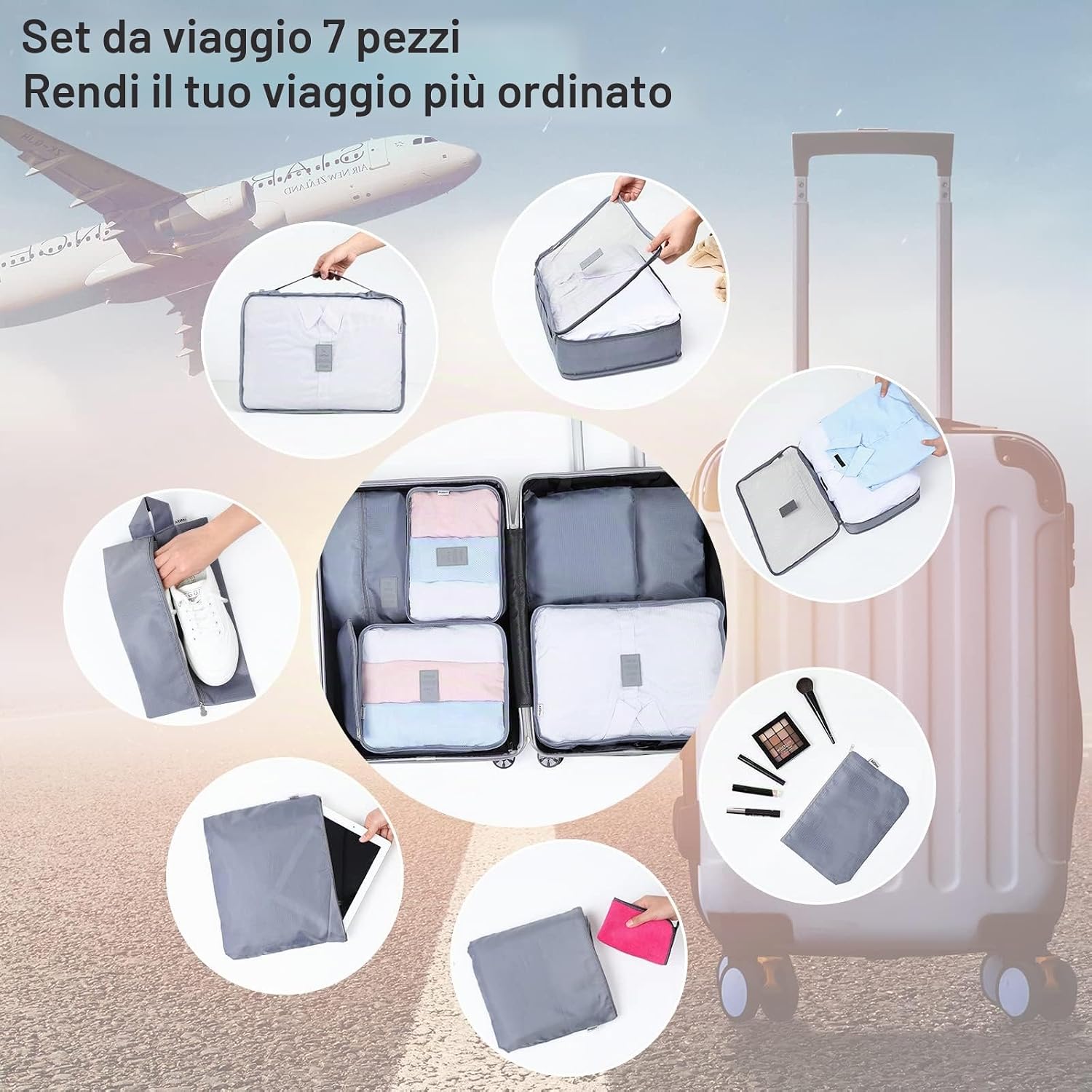 Thumbnail 2 de AiQInu Organizer Valigie 7 Pezzi set waterproof per viaggio (cubi, tasche e borsa scarpe)