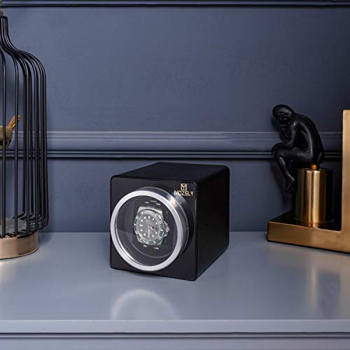 Thumbnail 5 de MOZSLY Single Watch Winder for Automatic Watches with Quiet Motor – Black Leather, 12 Rotation Modes