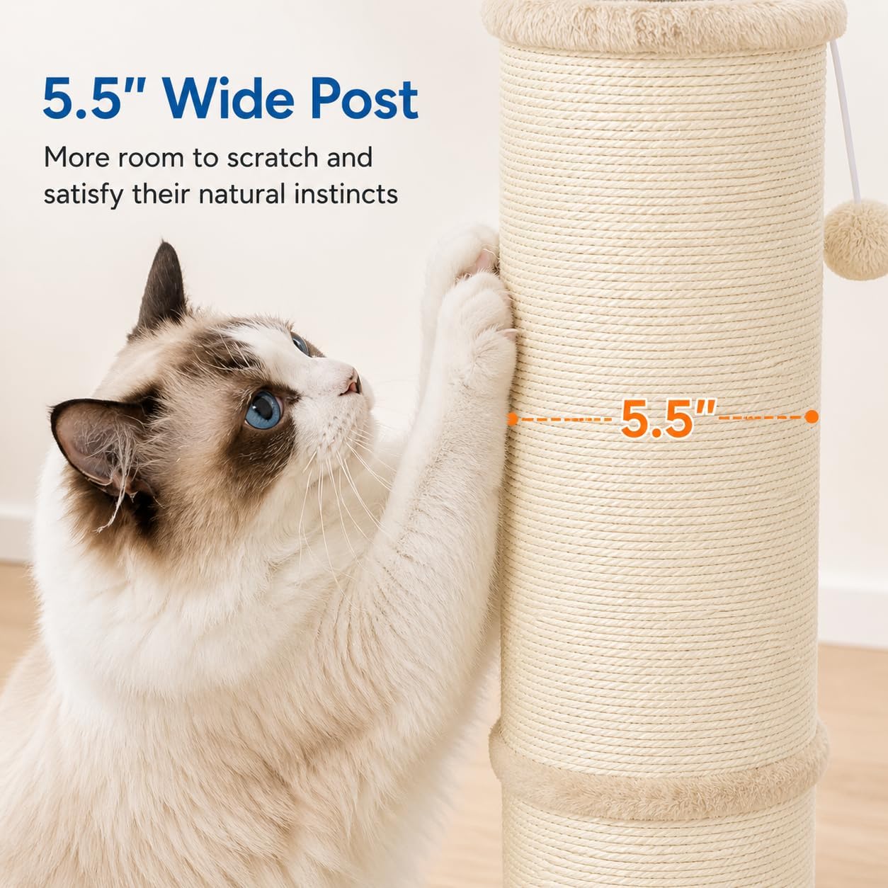 Detalle de Sisal Cat Scratching Post for Indoor Cats & Kittens — 81 cm Tall with 14 cm Diameter, Beige