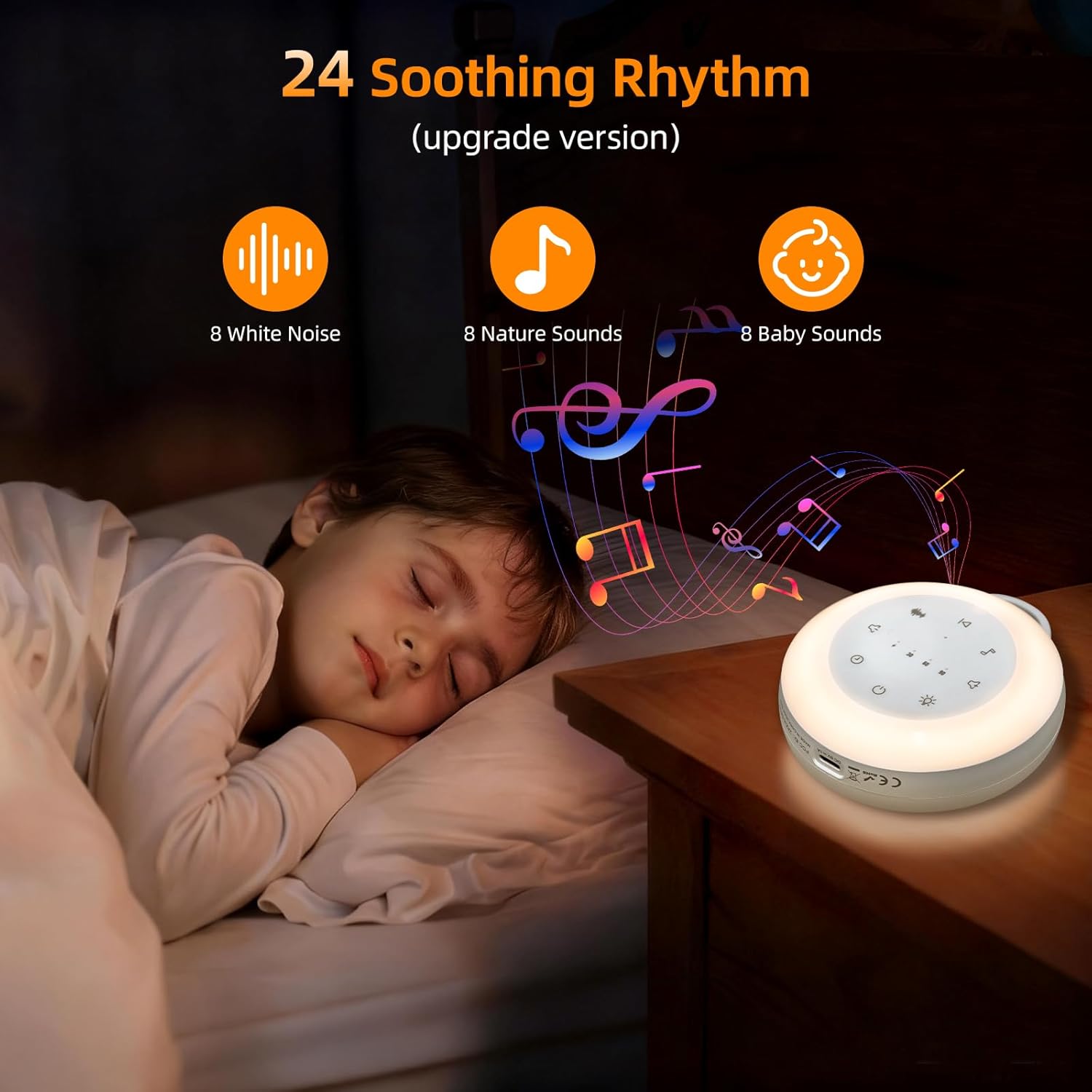 Detalle de Carehabi Machine à Bruit Blanc Portable – 24 Sons Apaisants avec Veilleuse, Minuterie et Mémoire
