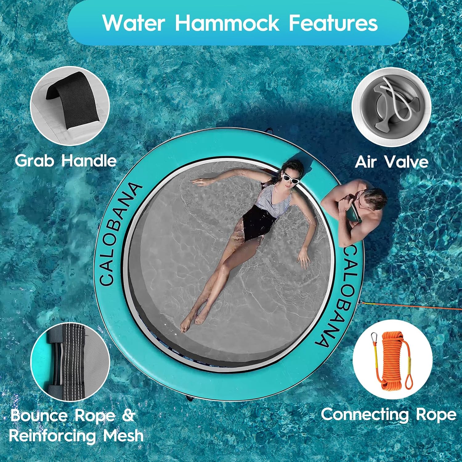 Detalle de CALOBANA Round Inflatable Floating Ring: Durable Water Hammock and Island Platform