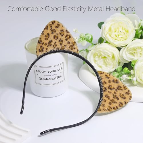 Detalle de XVICO Leoparden-Stirnband mit Katzenohren aus Kurzplüsch für Kostüme