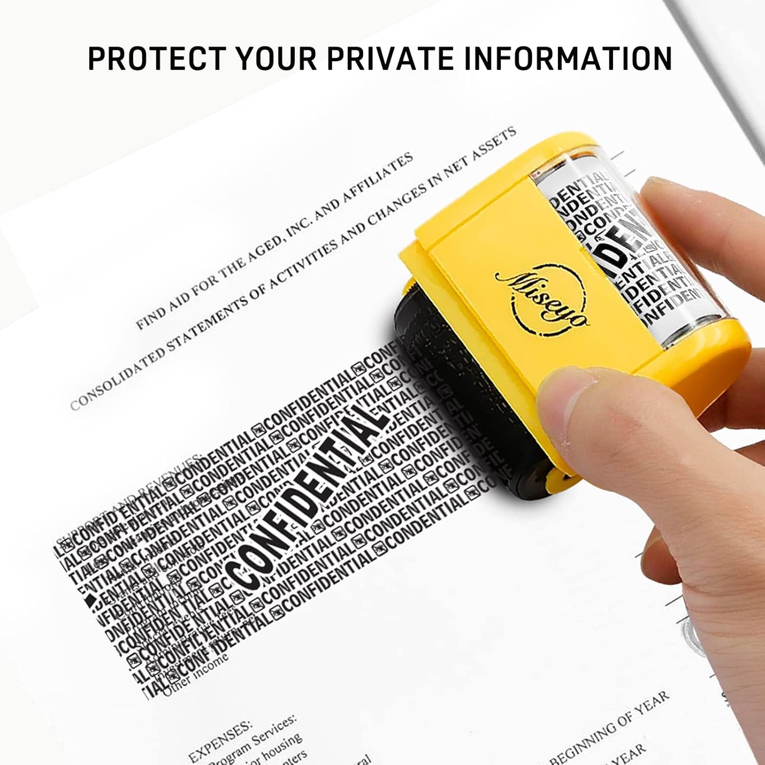 Detalle de Miseyo Wide Roller Stamp – Identity Theft Stamp (1.5 inch) in Yellow