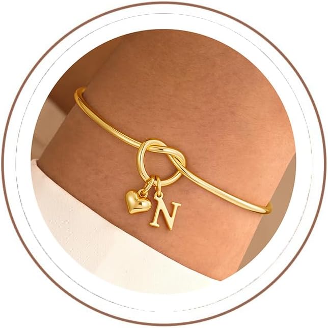 Detalle de TINGN Bracelets avec initiale en or – bracelet nœud d'amour plaqué or 14 carats pour femme, ajustable