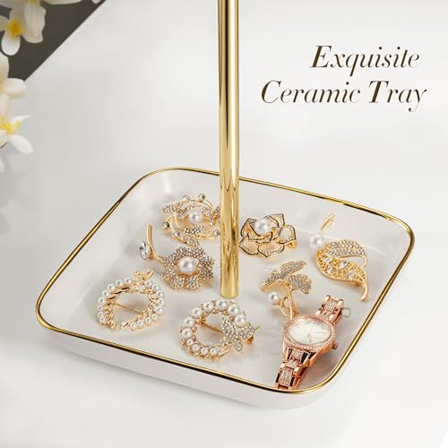 Detalle de Josmimic Jewelry Holder Stand with Ceramic Base – 32cm Tall Tree Display, Gold