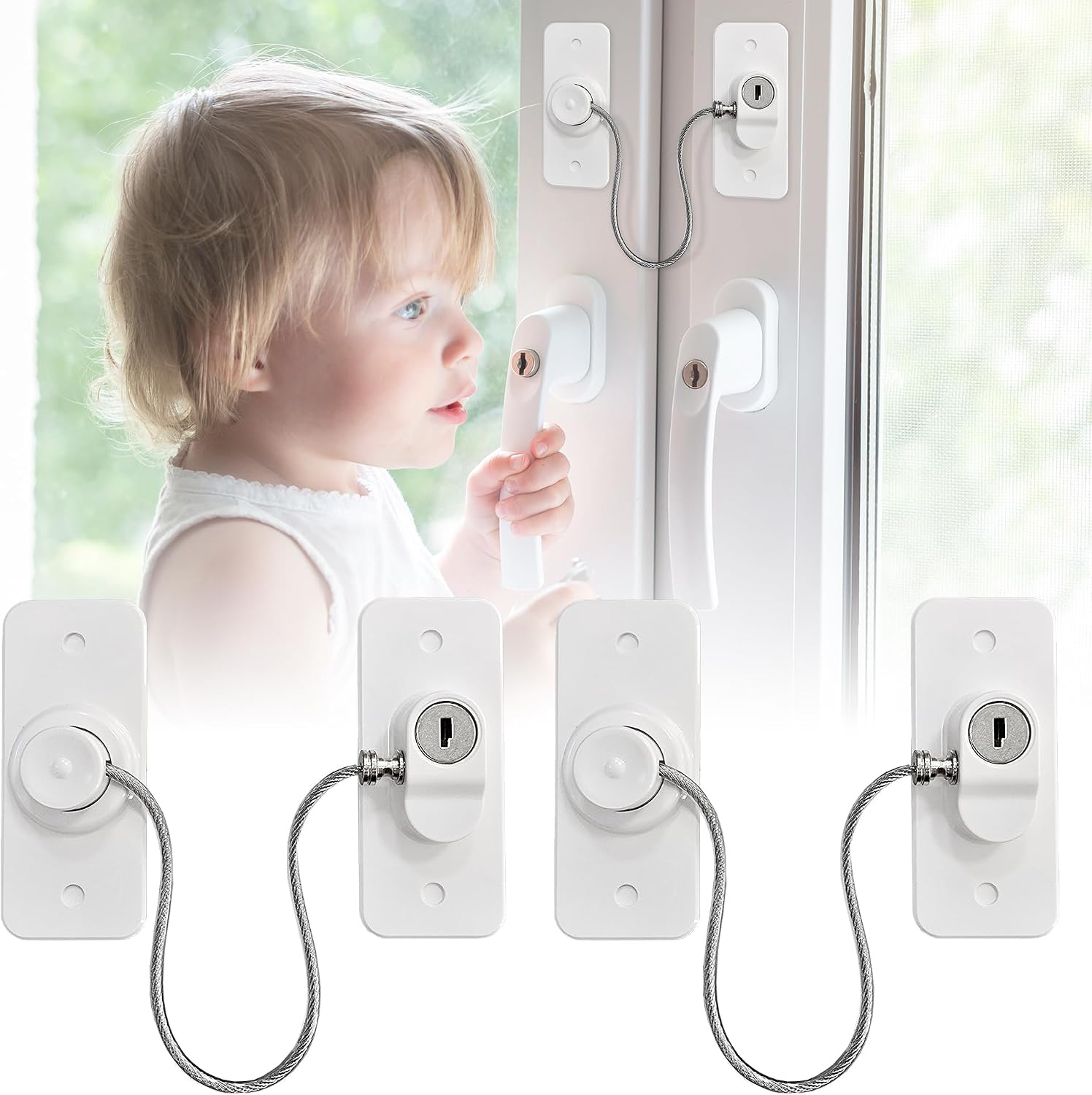 Detalle de Moonybaby 2-Pack Window Locks for UPVC with Key Lock and No-Drill Installation