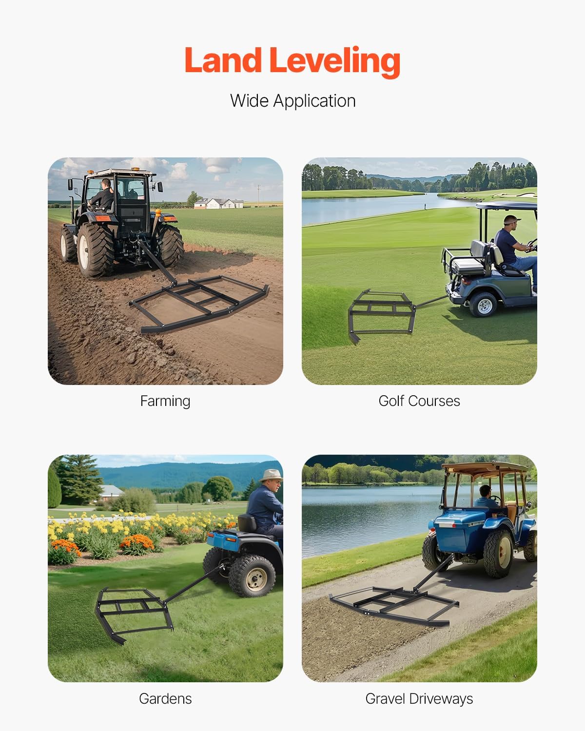Detalle de VEVOR QYP74IN Drag Harrow, 74-Inch Q235 Steel Grader with Adjustable Bars