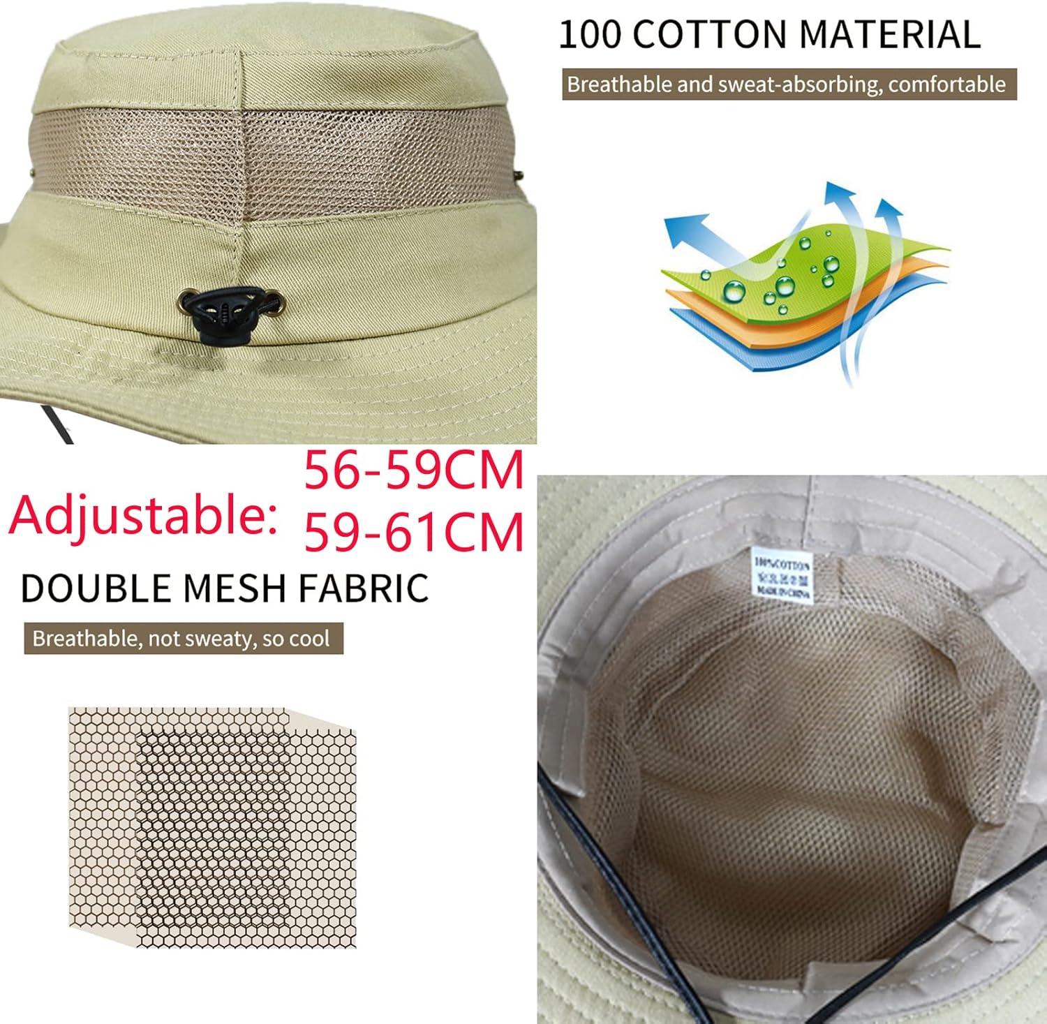Thumbnail 2 de Mens UV Protection Cotton Safari Sun Hat (Wide Brim, UPF 50) – Foldable Bucket Boonie