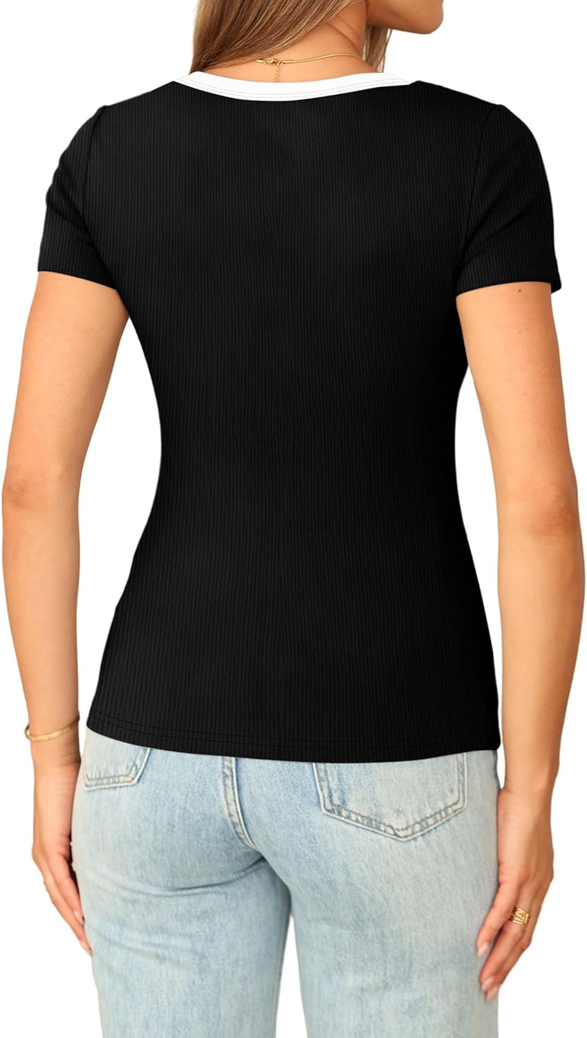 Thumbnail 3 de Sampeel Women’s V-Neck Short Sleeve Ribbed T-Shirts (Slim Fit) — soft rayon/spandex everyday tees