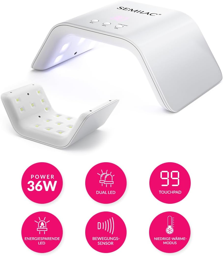 Detalle 2 de Semilac Try Me – zestaw do manicure z lampą UV LED i trzema kolorami lakieru