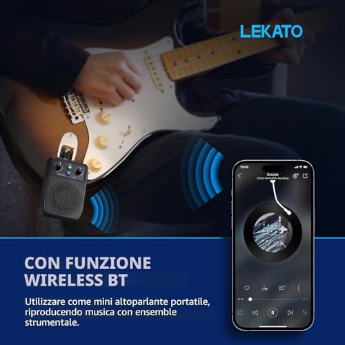 Detalle de LEKATO Amplificatore per Chitarra Portatile: mini combo ricaricabile con Bluetooth e multieffetti