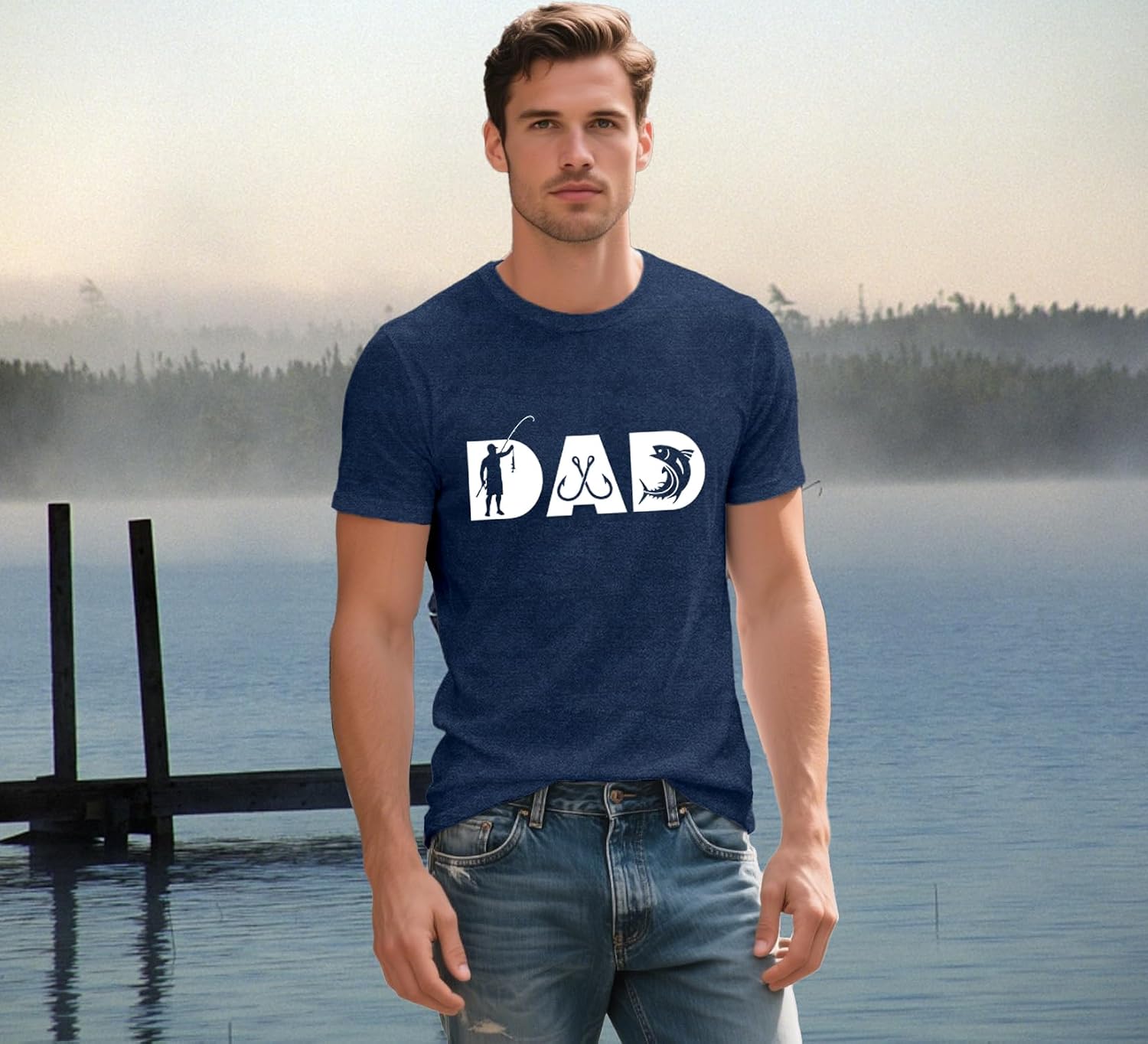 Detalle de Qskall Men’s Fishing Dad T-Shirt – soft, breathable fishy tee with a relaxed fit