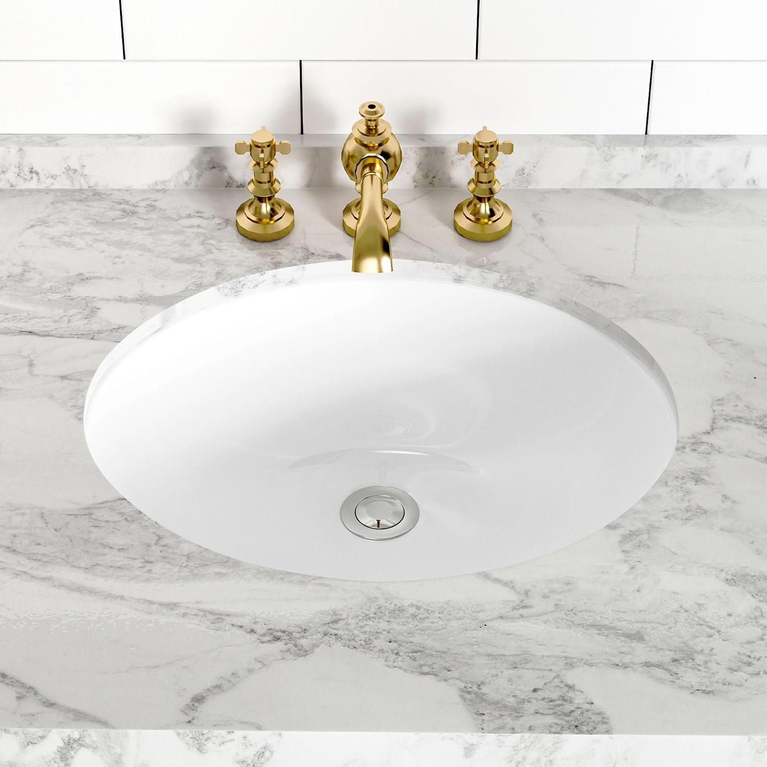 Detalle de SmartSylva SS02-T143-WH Oval Undermount Ceramic Bathroom Sink, White